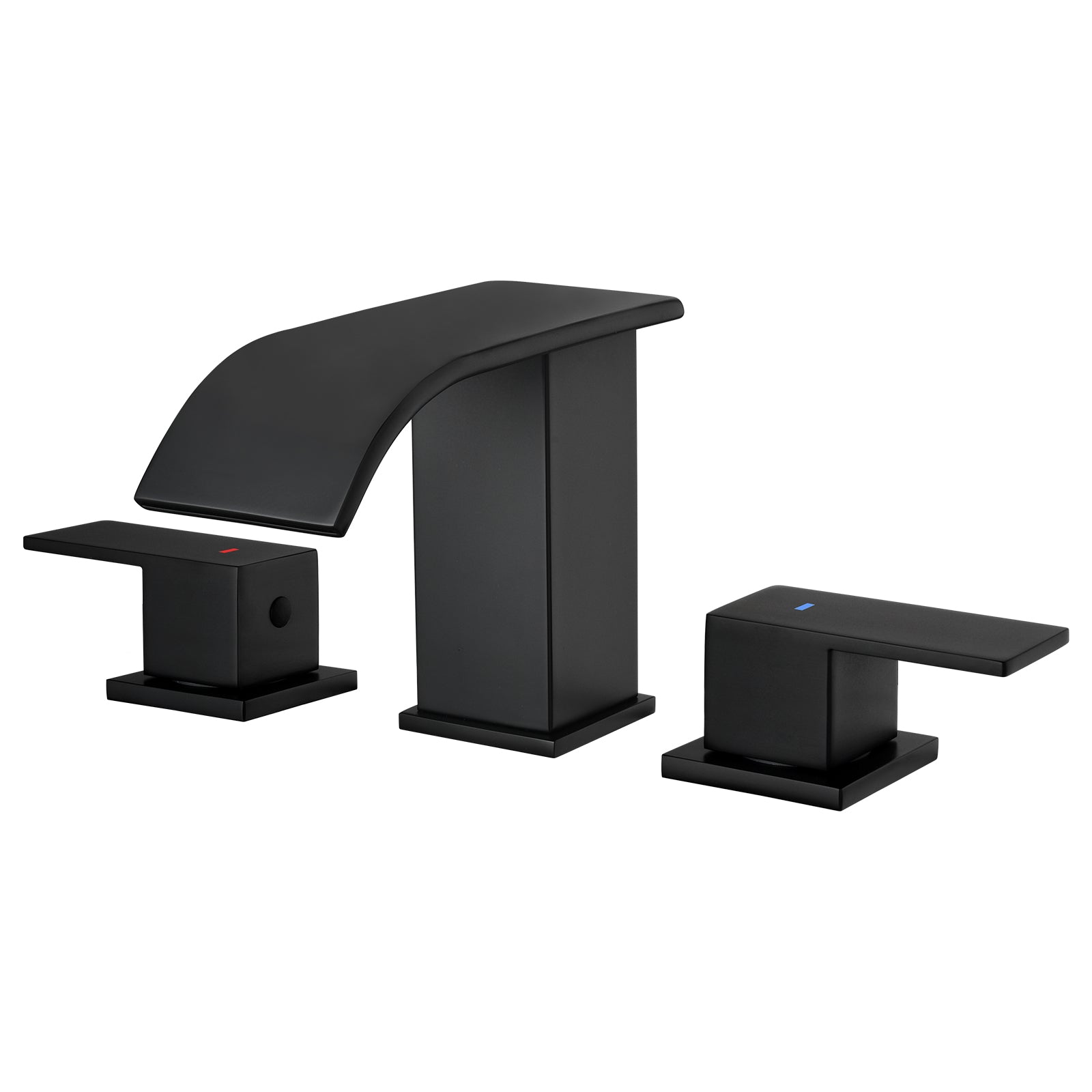 Leyso Matte Black Bathroom Faucet 3 Hole, Widespread Waterfall Bathroom Sink Faucet with Pop-Up Drain & cUPC Hose Modern Two Handle Sink Faucet for Vanity Lavatory Restroom