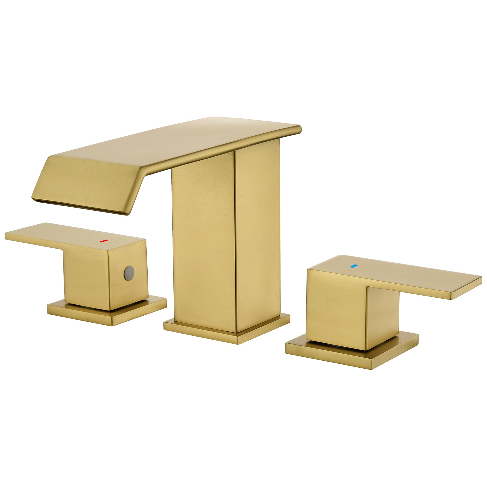 Leyso Brushed Gold Waterfall Bathroom Faucet – Bathroom Sink Faucet Waterfall Spout 3-Hole Design with 2 Handles, Pop-Up Drain & Hot/Cold Hoses Included – Modern Vanity Sink Faucet for Restroom, RV