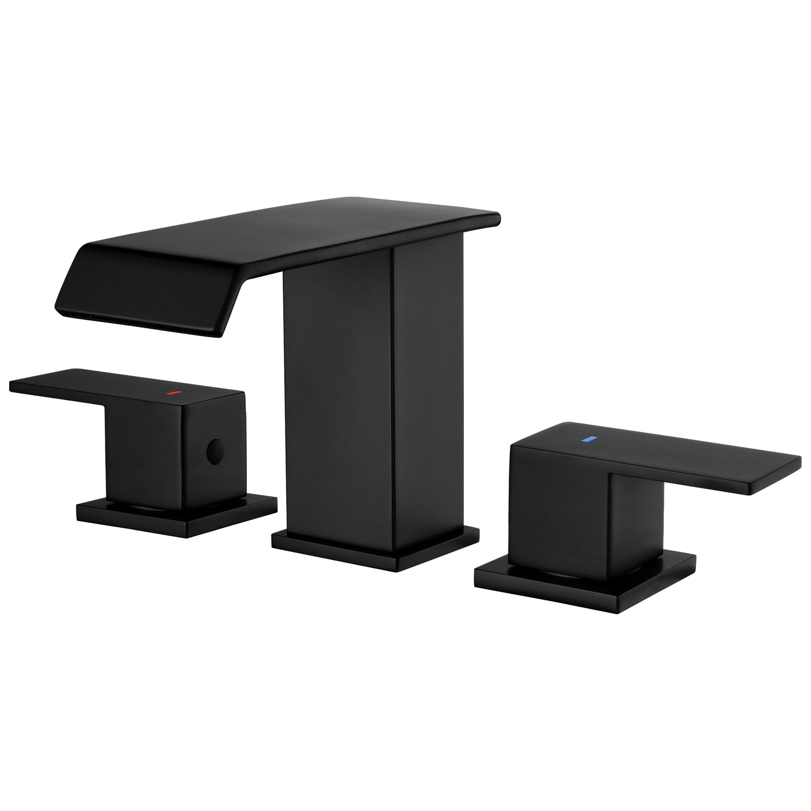 Leyso Matte Black Waterfall Bathroom Faucet – Bathroom Sink Faucet Waterfall Spout 3-Hole Design with 2 Handles, Pop-Up Drain & Hot/Cold Hoses Included – Modern Vanity Sink Faucet for Restroom, RV