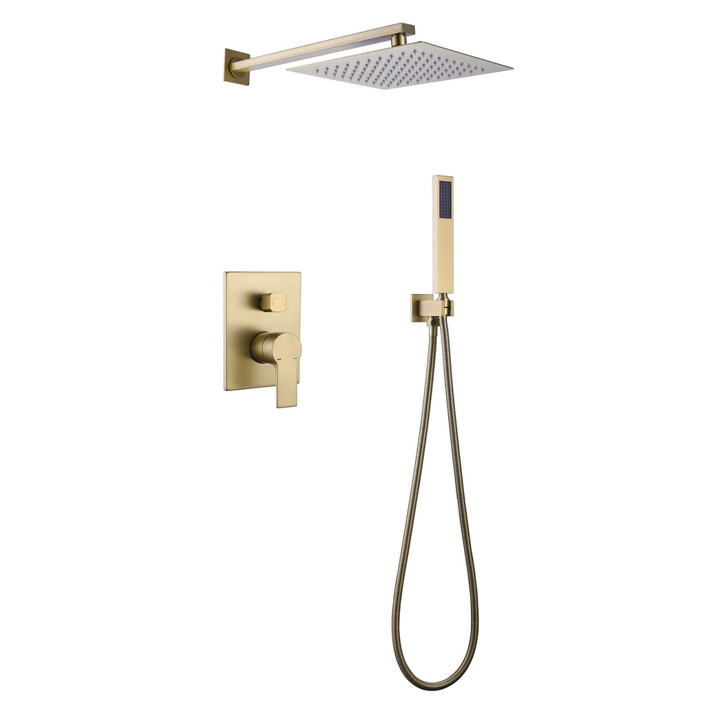 Rbrohant 10英寸方形淋浴系统 - 花洒和手持花洒,雨淋花洒,耐用304不锈钢 - 一体式淋浴系统 - 适用于现代浴室家装的花洒龙头套装