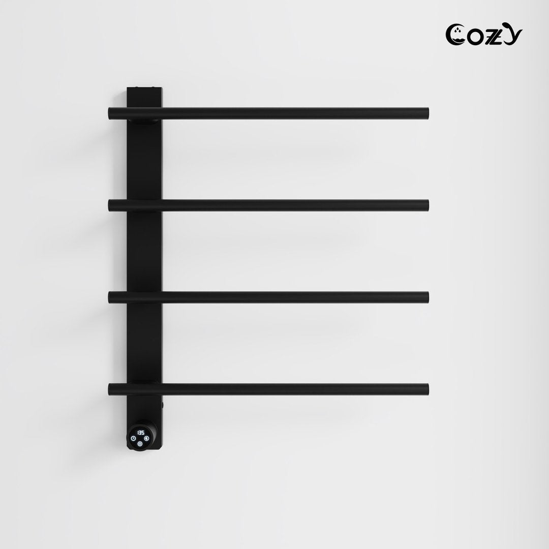 COZY智能电热毛巾架,4杆47W壁挂式带置物架,LED屏,定时器,拉丝黑插电款和硬接线款