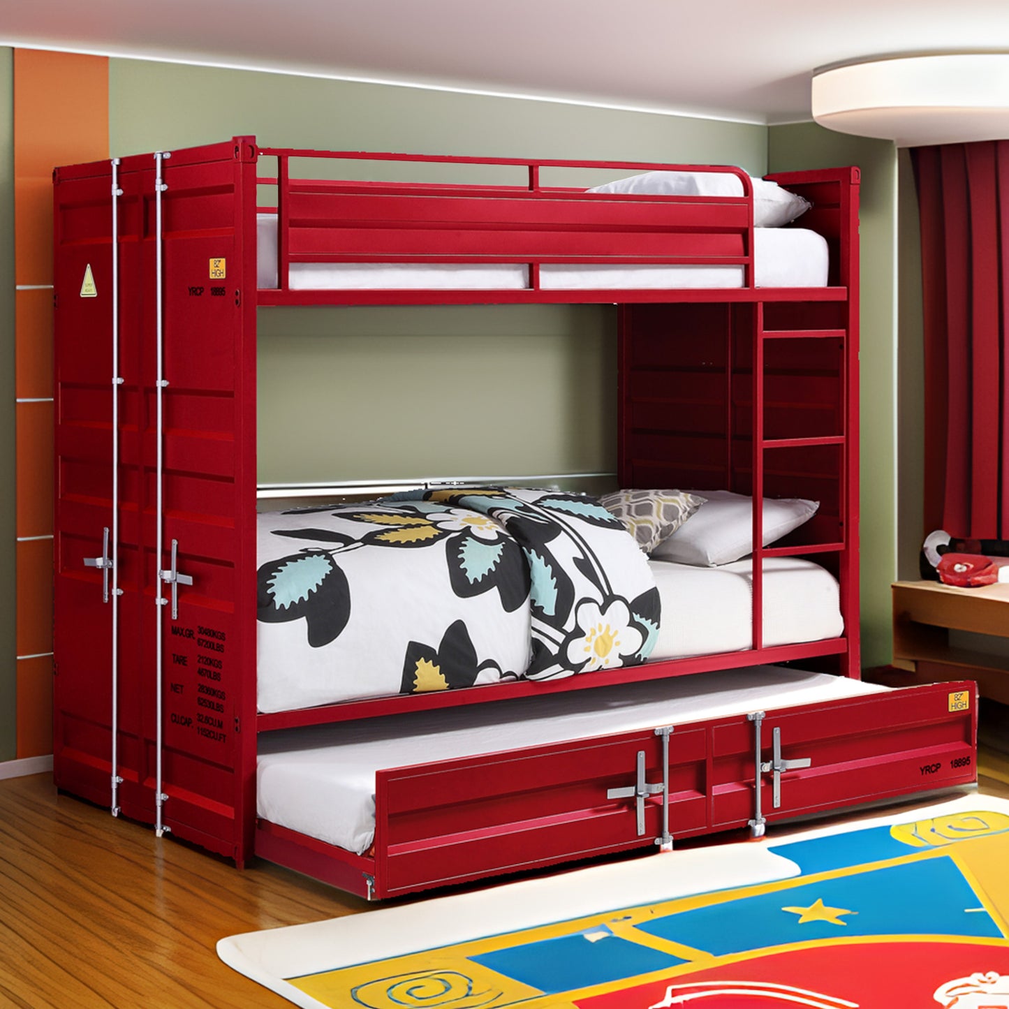 Dormily Twin Over Twin Metal Bunk Bed with Trundle, Twin Size Metal Bunk Beds Frame with Ladder Convertible Bunk Bed with Safety Guard Rails, 3 in 1 Bunk Beds No Box Spring Needed