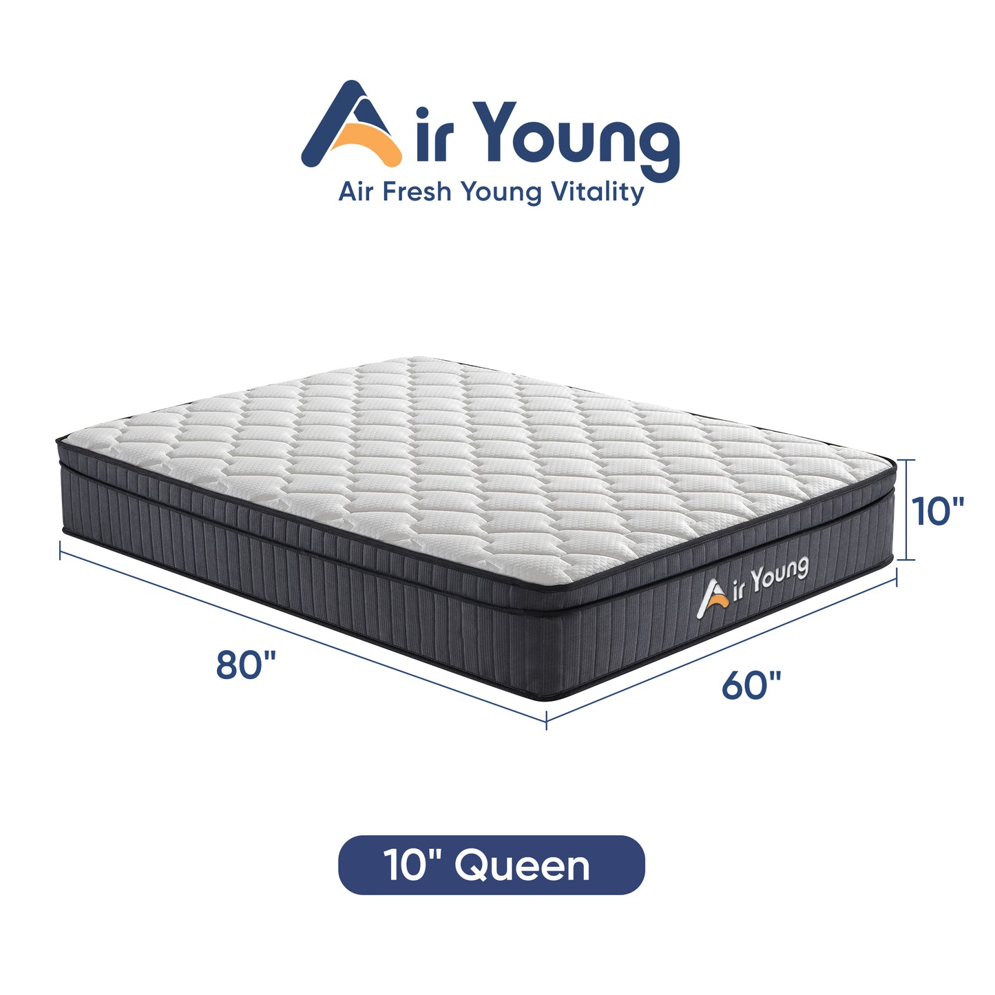 AirYoung Queen Mattress - Midium Firm, Hybrid Mattress with Zero Pressure Memory Foam & 5-Zone Pocketed Coils for Pressure Relief, Motion isolation, CertiPUR-US Certified