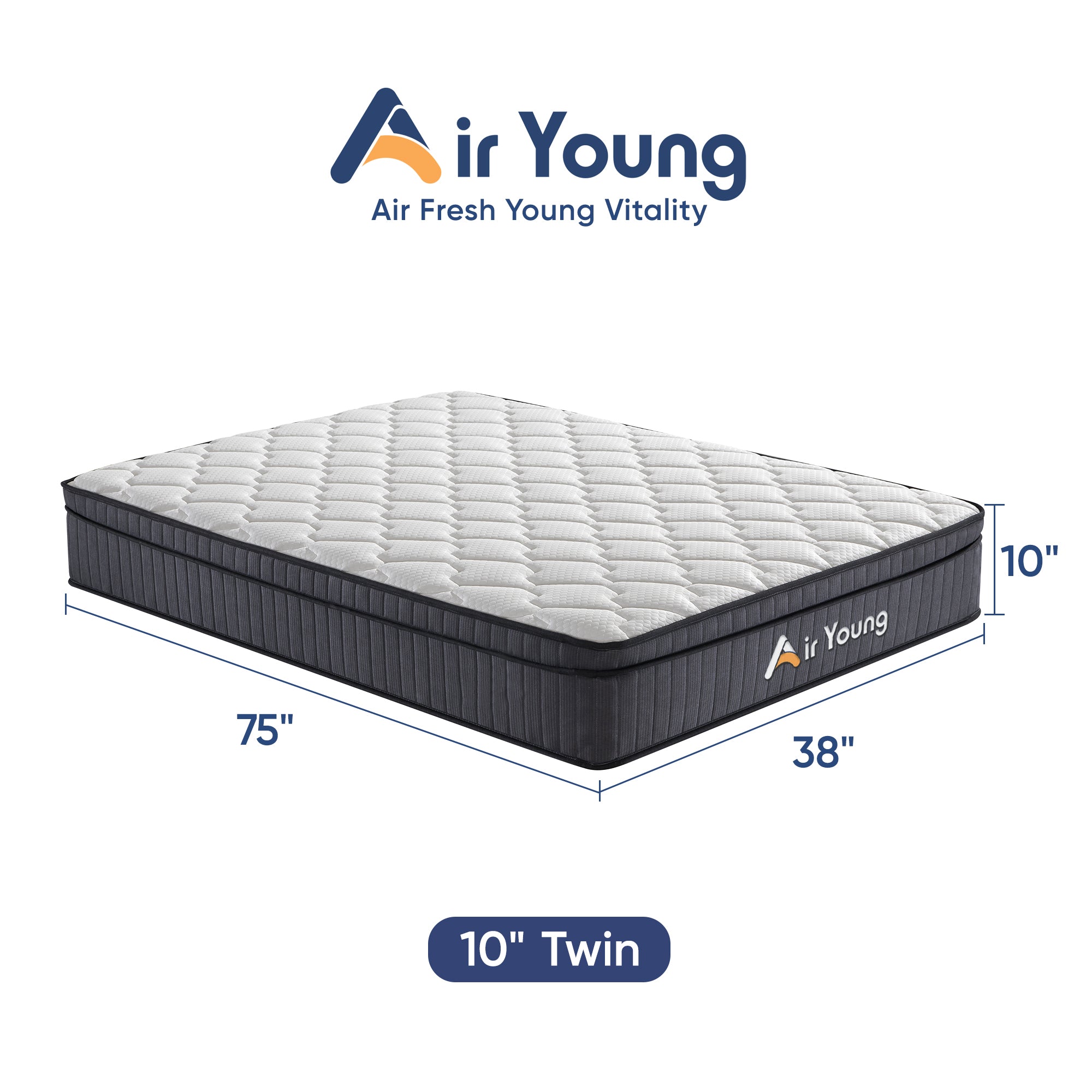 AirYoung Twin Mattress - Midium Firm, Hybrid Mattress with Zero Pressure Memory Foam & 5-Zone Pocketed Coils for Pressure Relief, Motion isolation, CertiPUR-US Certified