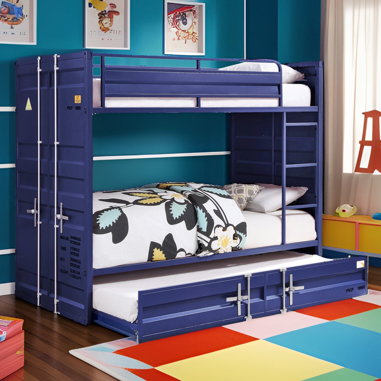 Dormily Twin Over Twin Metal Bunk Bed with Trundle, Twin Size Metal Bunk Beds Frame with Ladder Convertible Bunk Bed with Safety Guard Rails, 3 in 1 Bunk Beds No Box Spring Needed