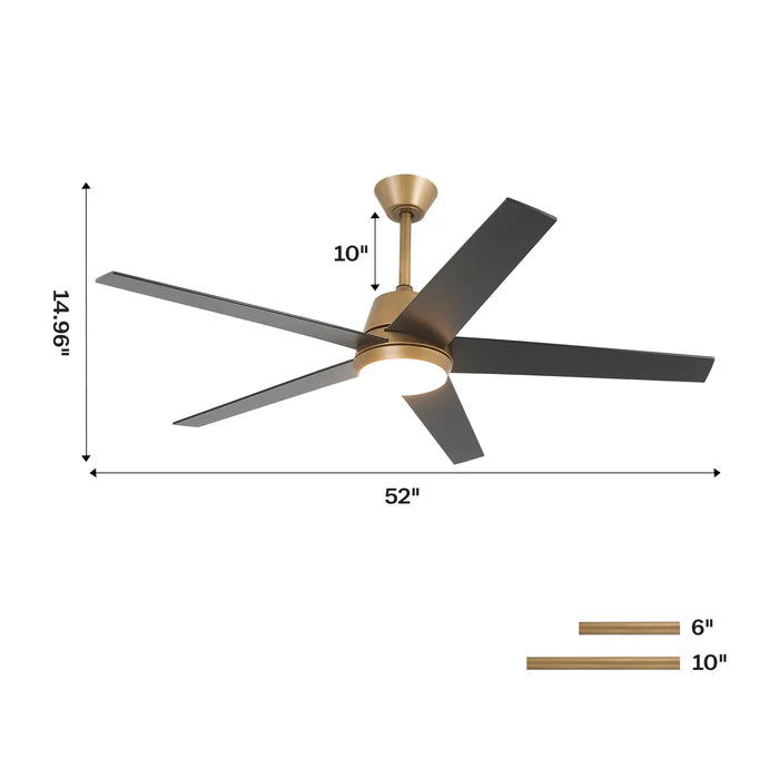 52" Vaczon Otis LED Ceiling Fan - App & Remote Control, Downrod Mount