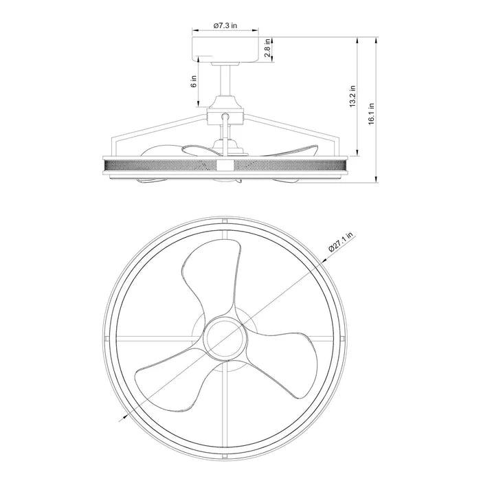 27" Jarpur Industrial Ceiling Fan - LED Lighting, Remote Control, Downrod Mount