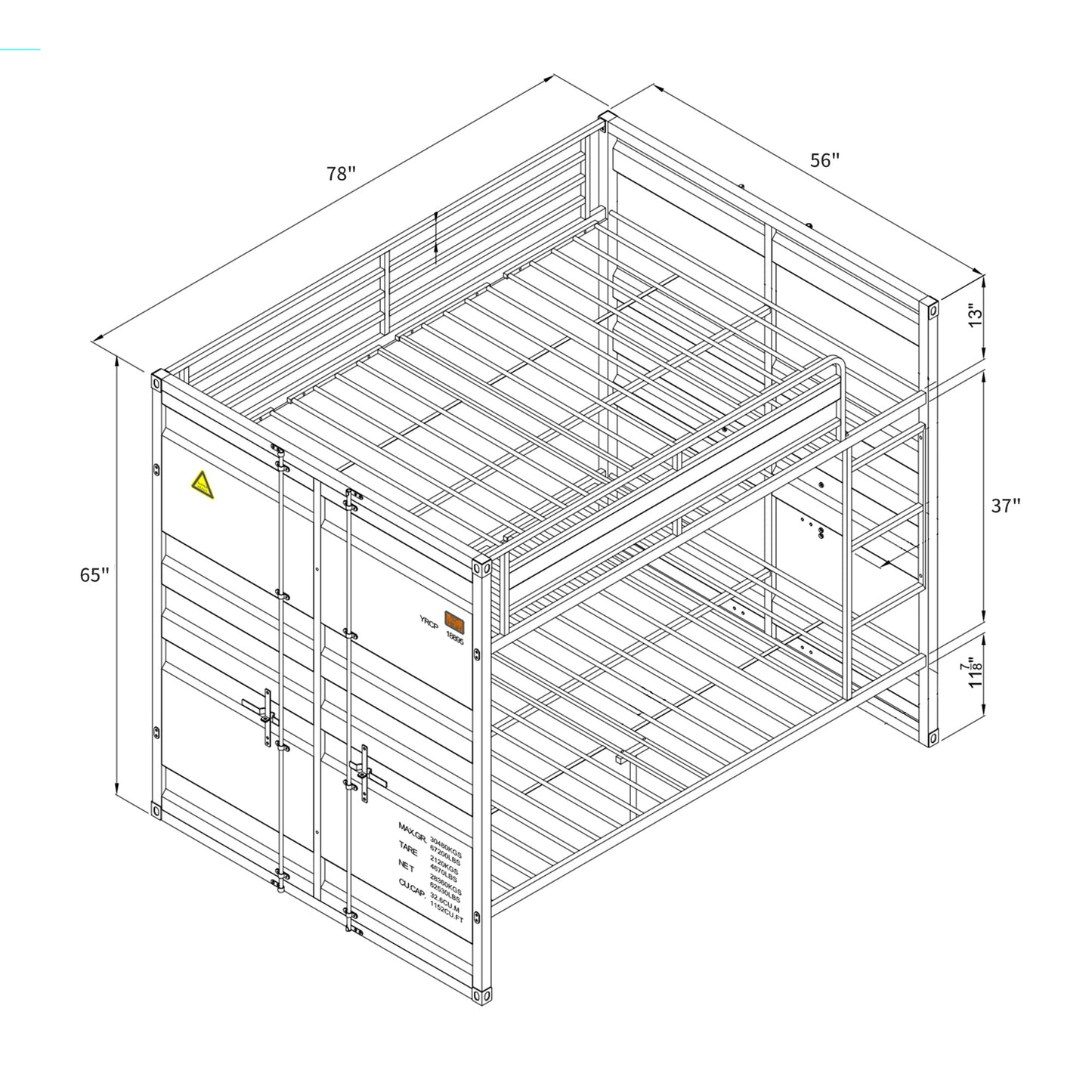 Dormily Full Over Full Metal Bunk Bed with Sturdy Guard Rail, Heavy Duty Full Size Metal Bunk Beds Frame with Ladder, Industrial Bunk Beds, No Box Spring Needed