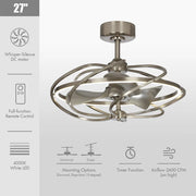 27" Bucholz Industrial Ceiling Fan - Brushed Nickel, DC Motor, Reversible