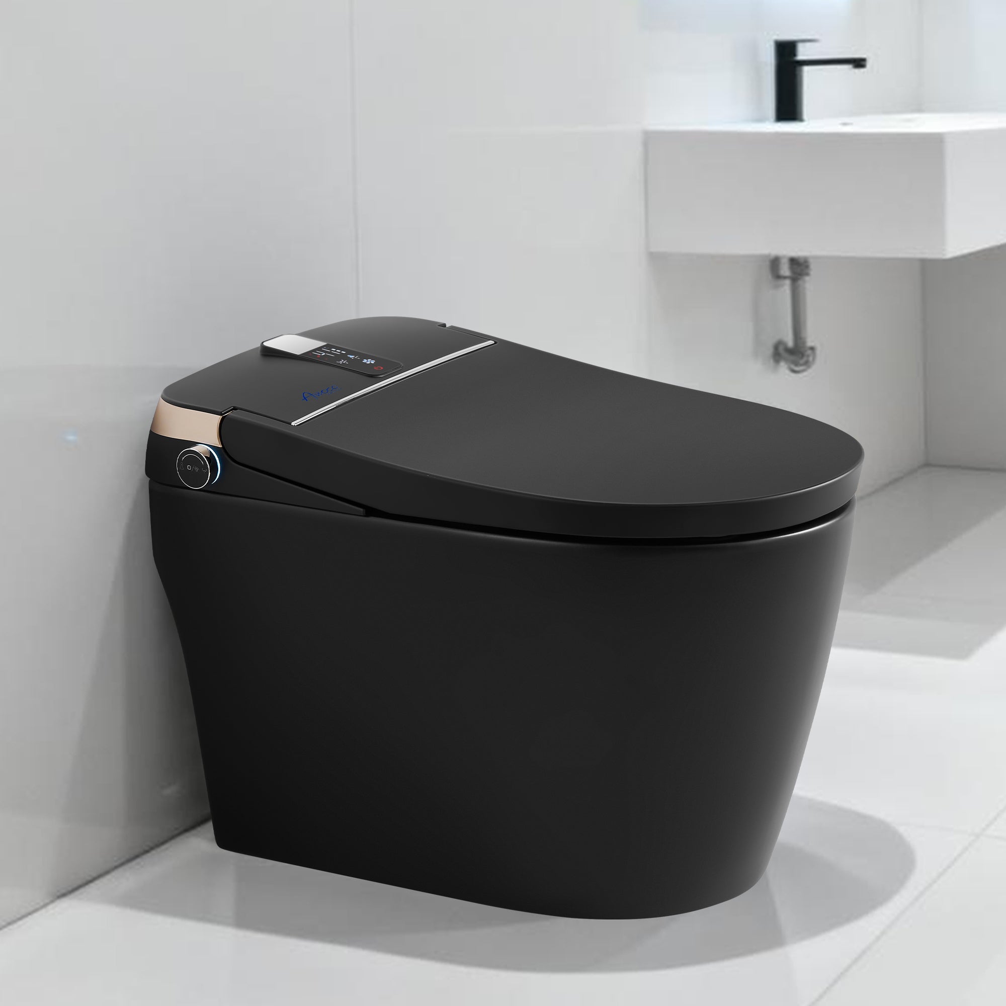 Awoco Smart Toilet with Bidet, Smart Bidet Toilet with Heated Seat, Auto Open Close, Foot Sensor, Auto Flush, Warm Water & Dryer, Remote Control, Digital Display, One Piece Toilet with Tank