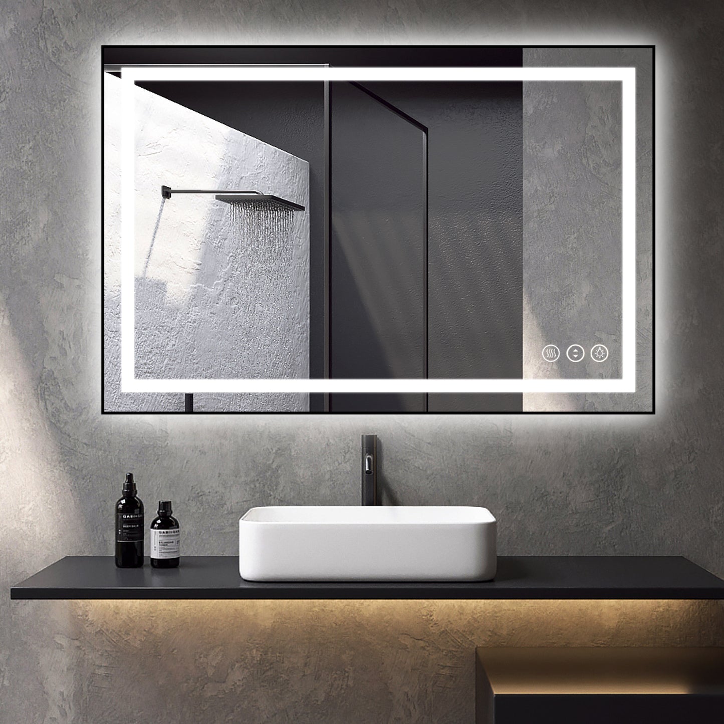 Awoco Black Framed Bathroom LED Mirror - Vanity Mirror with Backlit & Front Lit, Dimmable, Anti-Fog, Defog with Memory, Tempered Glass LED Mirror for Bathroom