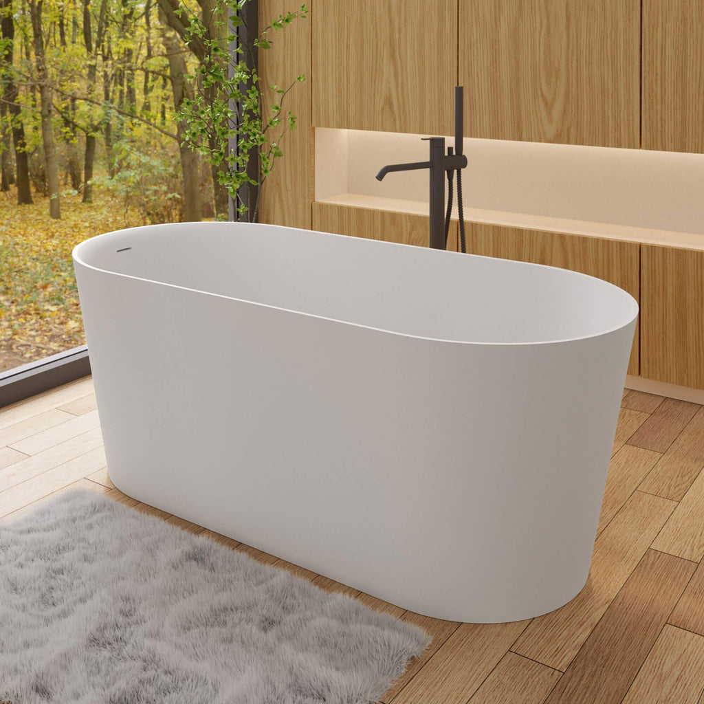 Rbrohant Solid Surface Freestanding Soaking Tub with Drain Kit