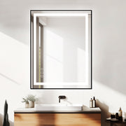 Awoco Black Framed Bathroom LED Mirror - Vanity Mirror with Backlit & Front Lit, Dimmable, Anti-Fog, Defog with Memory, Tempered Glass LED Mirror for Bathroom