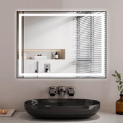Awoco Black Framed Bathroom LED Mirror - Vanity Mirror with Backlit & Front Lit, Dimmable, Anti-Fog, Defog with Memory, Tempered Glass LED Mirror for Bathroom