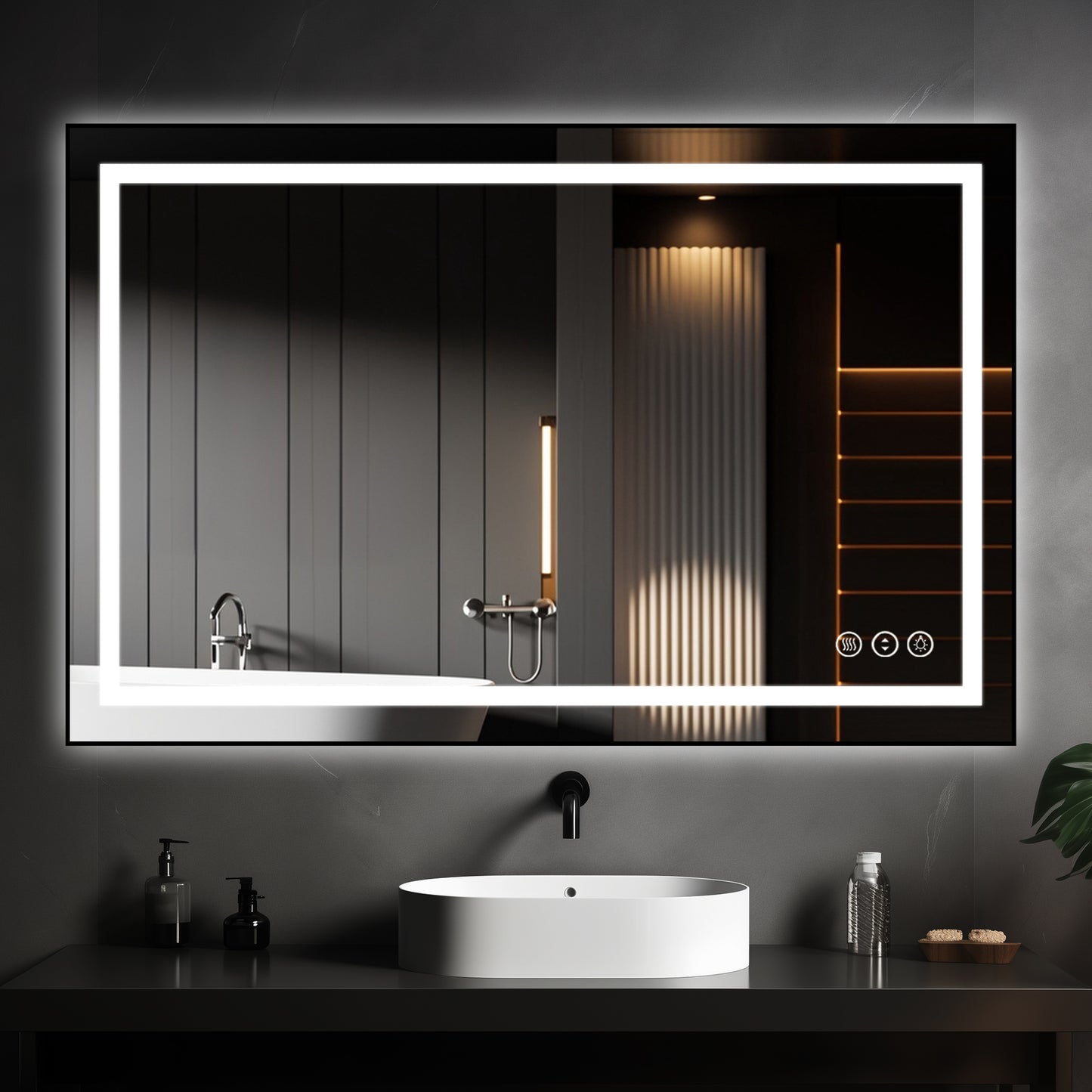 Awoco Black Framed Bathroom LED Mirror - Vanity Mirror with Backlit & Front Lit, Dimmable, Anti-Fog, Defog with Memory, Tempered Glass LED Mirror for Bathroom