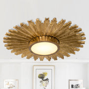 Golden Sunburst 2-Light Flush Mount Ceiling Light - Mid-Century Fixture