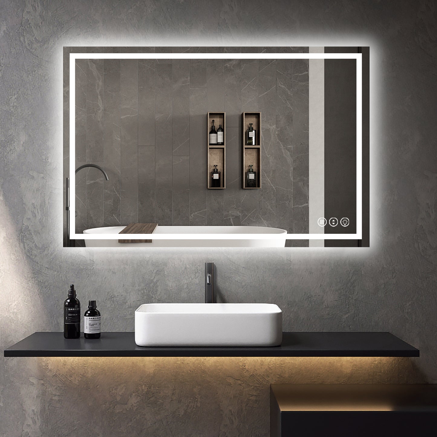 Awoco LED Bathroom Mirror, Vanity Mirror with Backlit and Front Light, Dimmable Anti-Fog Lighted Mirror, Memory Function, 3 Colors Mirror for Bathroom Wall