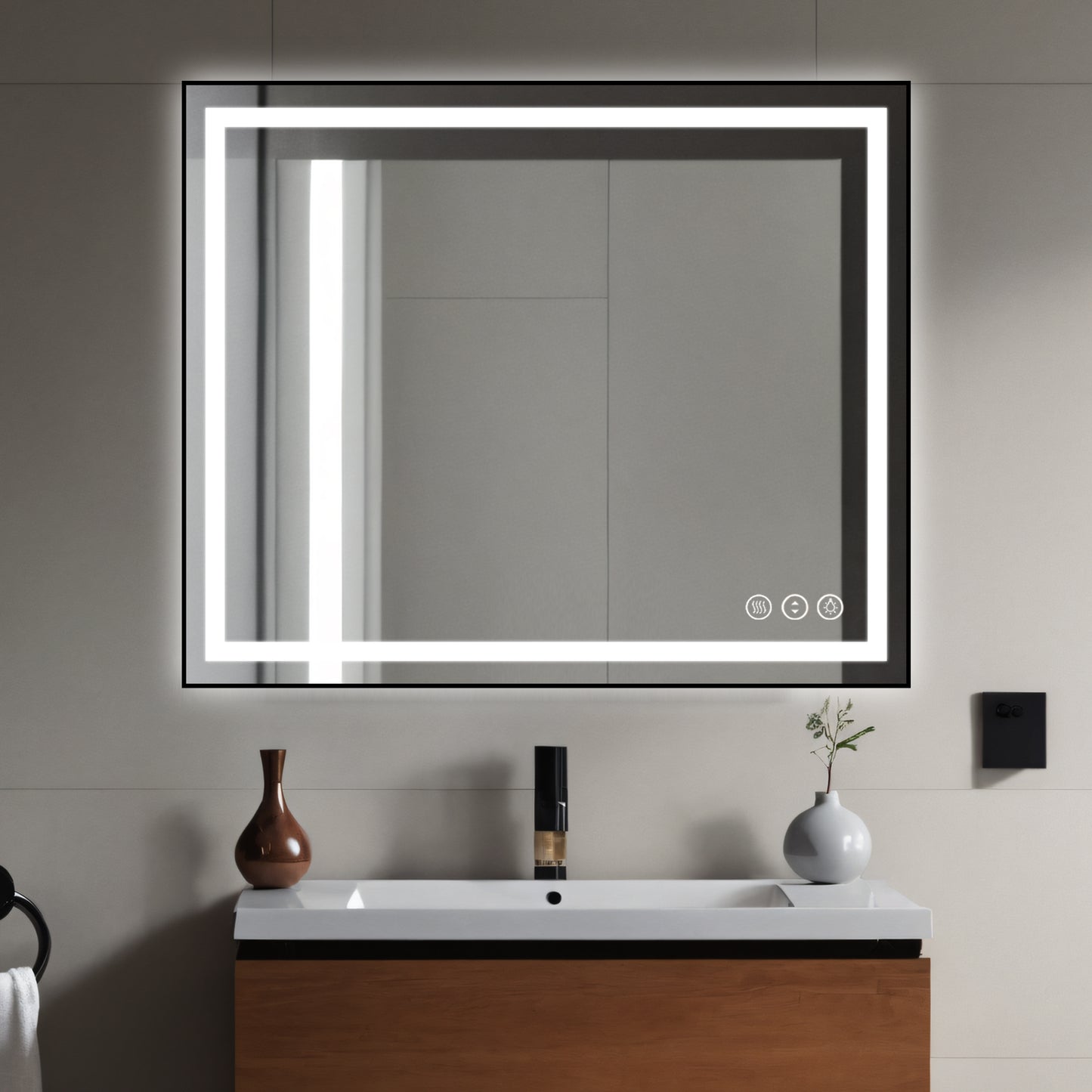 Awoco Black Framed Bathroom LED Mirror - Vanity Mirror with Backlit & Front Lit, Dimmable, Anti-Fog, Defog with Memory, Tempered Glass LED Mirror for Bathroom