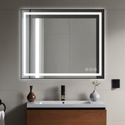 Awoco Black Framed Bathroom LED Mirror - Vanity Mirror with Backlit & Front Lit, Dimmable, Anti-Fog, Defog with Memory, Tempered Glass LED Mirror for Bathroom