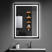 Awoco Black Framed Bathroom LED Mirror - Vanity Mirror with Backlit & Front Lit, Dimmable, Anti-Fog, Defog with Memory, Tempered Glass LED Mirror for Bathroom