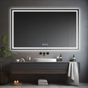 Awoco LED Bathroom Mirror, Vanity Mirror with Backlit and Front Light, Dimmable Anti-Fog Lighted Mirror, Memory Function, 3 Colors Mirror for Bathroom Wall