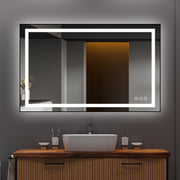 Awoco Black Framed Bathroom LED Mirror - Vanity Mirror with Backlit & Front Lit, Dimmable, Anti-Fog, Defog with Memory, Tempered Glass LED Mirror for Bathroom