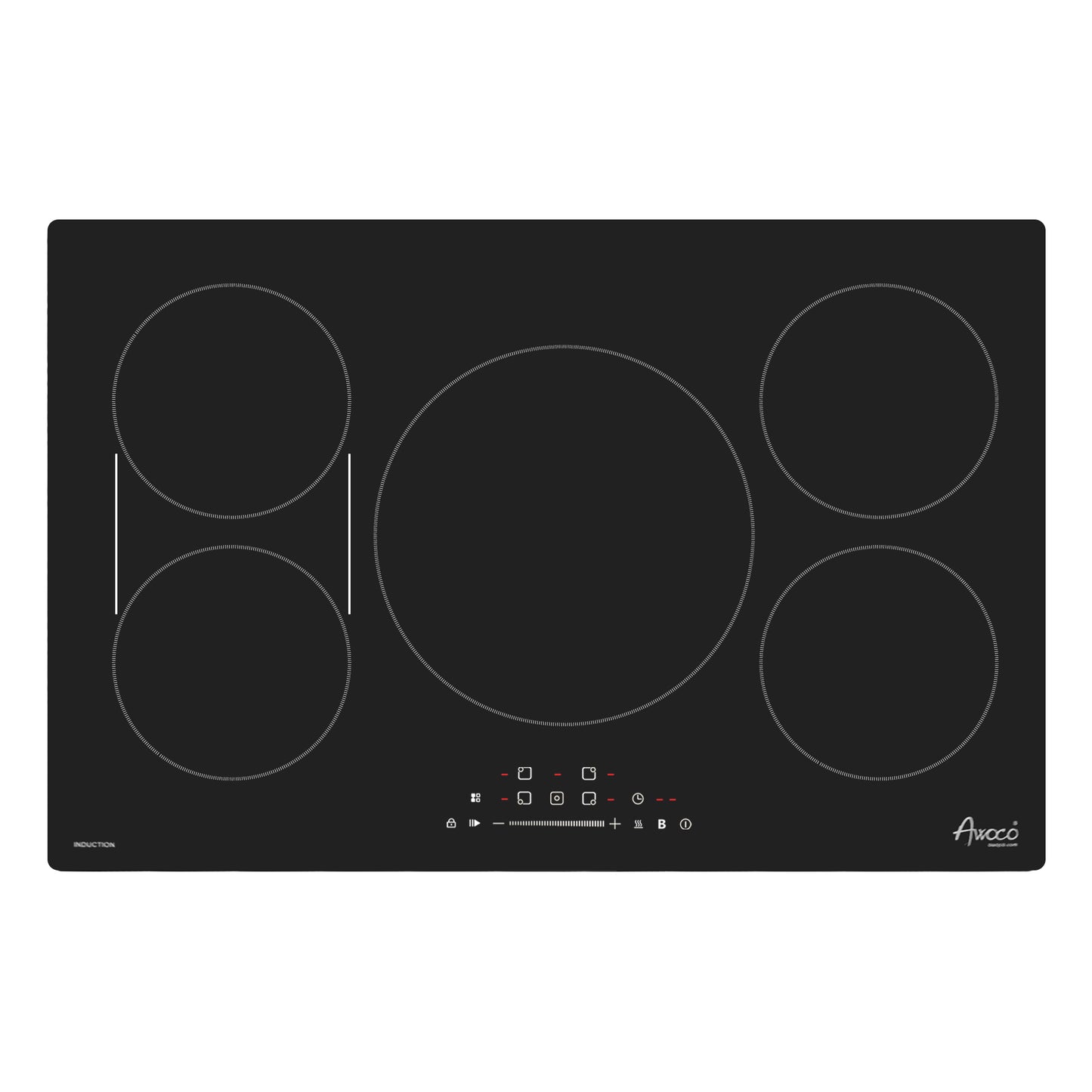 Awoco Induction Cooktop, built in Induction Stove Top, Electric Cooktop with Multiple Boost Burners with 9 power level, Residual Heat Indicator, Child Safety Lock, 220-240V with hard wire