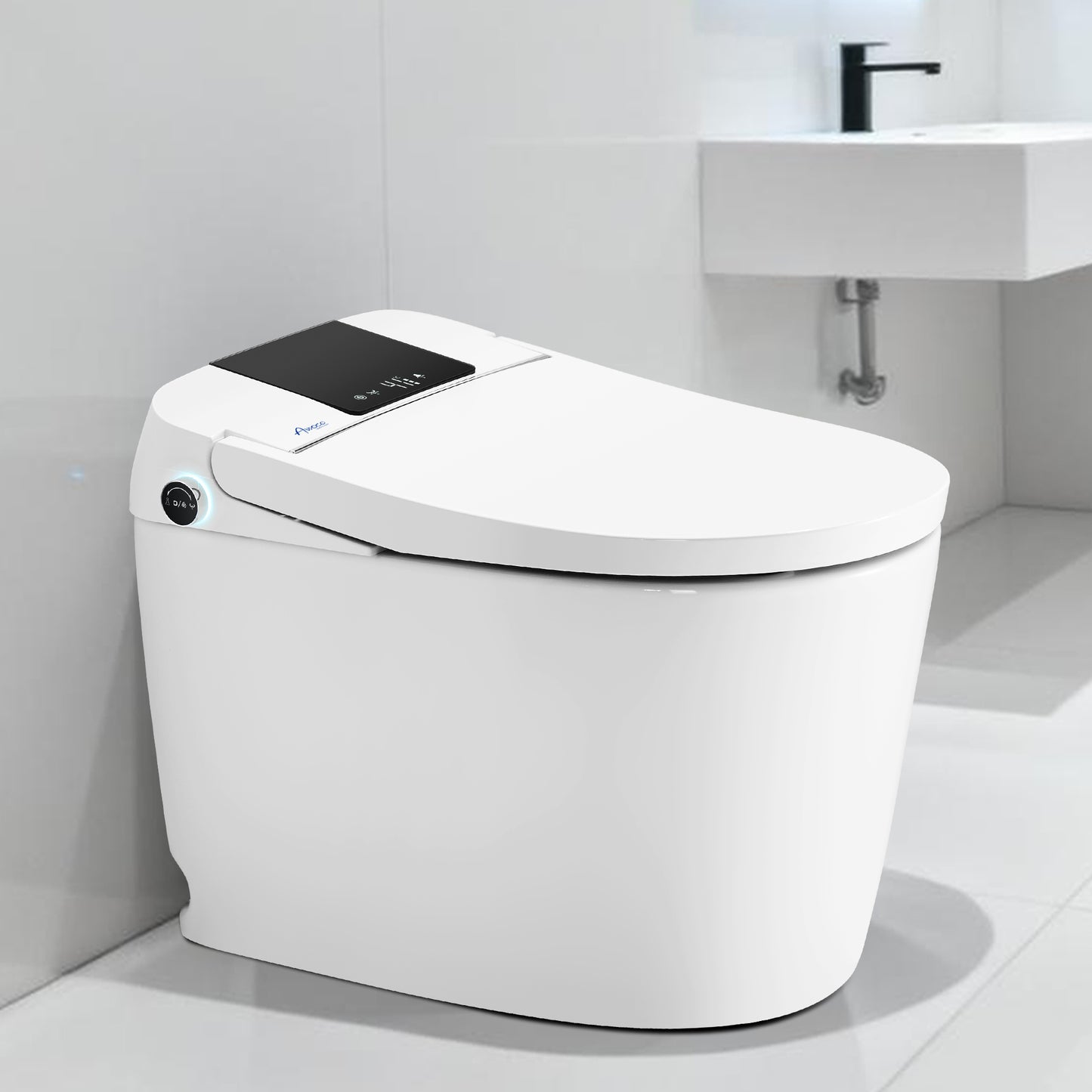Awoco Smart Toilet with Bidet, One Piece Bidet Toilet with Heated Seat, Auto Open & Close Lid, Foot Sensor Flush, Warm Water Wash & Dryer, Wireless Remote, LED Display
