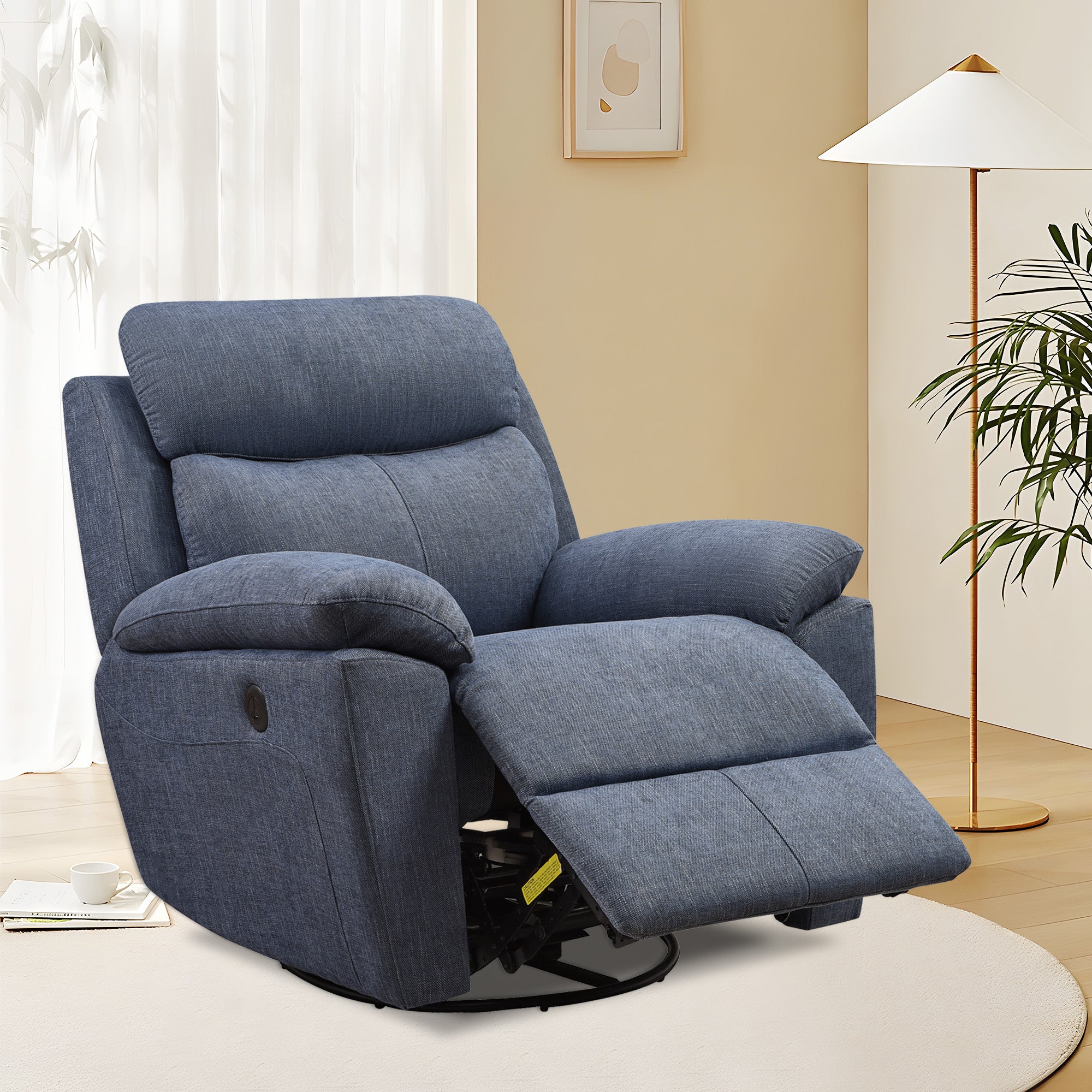 Dormily Recliner Chair for Adults, Ergonomic 270 Degree Swivel Power Recliner, Adjustable Modern Swivel Chair with Thick Seat Cushion and Backrest for Living Room, Bedroom, Nursery (Navy Blue)