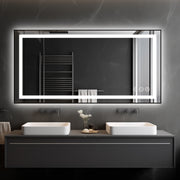 Awoco Black Framed Bathroom LED Mirror - Vanity Mirror with Backlit & Front Lit, Dimmable, Anti-Fog, Defog with Memory, Tempered Glass LED Mirror for Bathroom