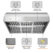 Awoco 42" Outdoor BBQ Vent Hood 18" High Type 304 Stainless Steel, 4 Speeds 2000 CFM, Dual Blowers, Adjustable LED Lights, 8” Round Top Vent
