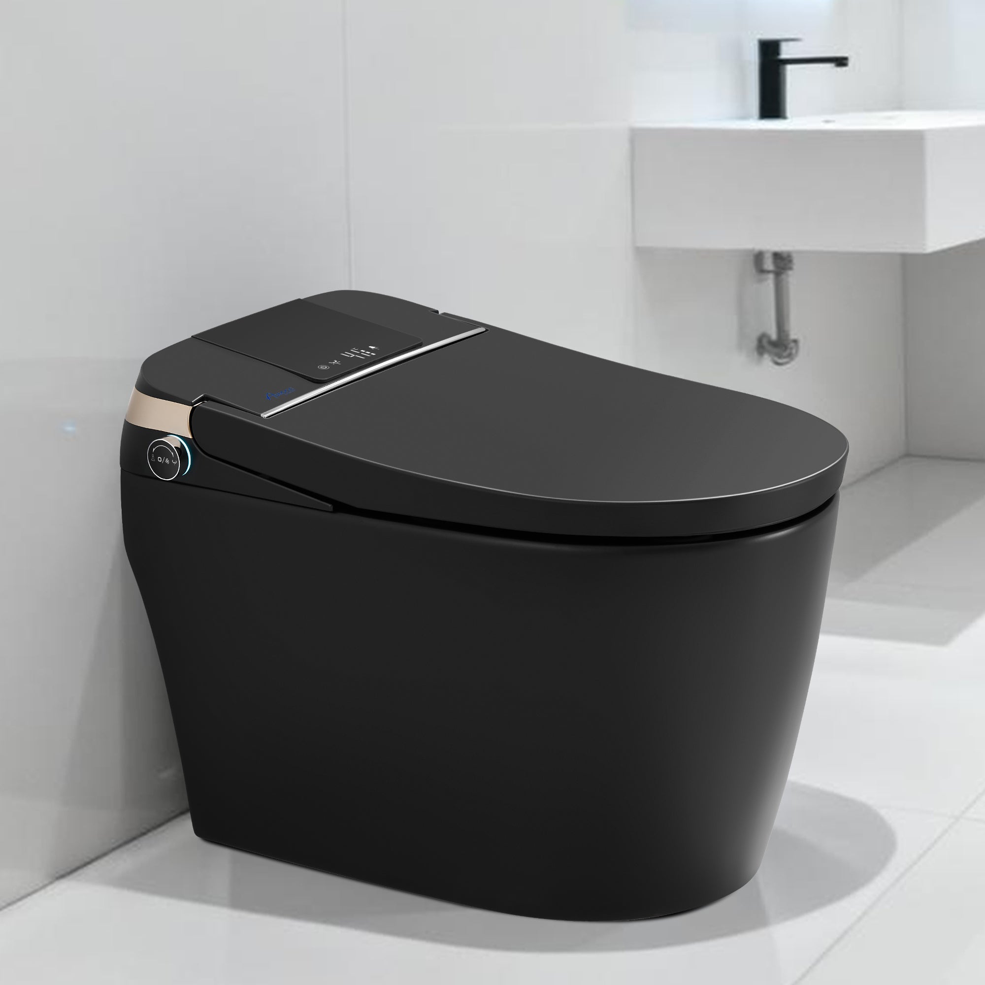 Awoco Smart Toilet with Bidet, One Piece Bidet Toilet with Heated Seat, Auto Open & Close Lid, Foot Sensor Flush, Warm Water Wash & Dryer, Wireless Remote, LED Display