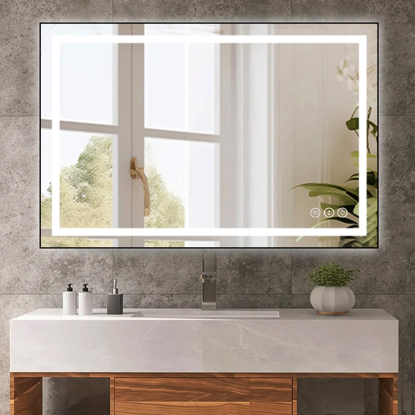 Awoco Black Framed Bathroom LED Mirror - Vanity Mirror with Backlit & Front Lit, Dimmable, Anti-Fog, Defog with Memory, Tempered Glass LED Mirror for Bathroom