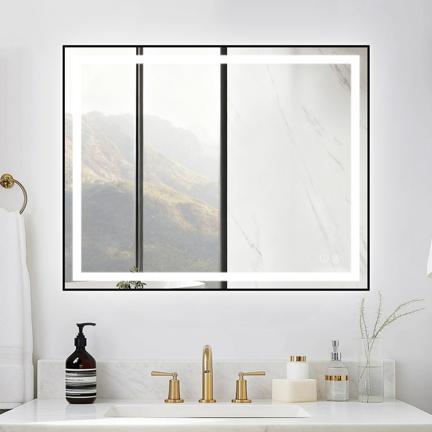 Awoco Black Framed Bathroom LED Mirror - Vanity Mirror with Backlit & Front Lit, Dimmable, Anti-Fog, Defog with Memory, Tempered Glass LED Mirror for Bathroom