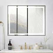 Awoco Black Framed Bathroom LED Mirror - Vanity Mirror with Backlit & Front Lit, Dimmable, Anti-Fog, Defog with Memory, Tempered Glass LED Mirror for Bathroom