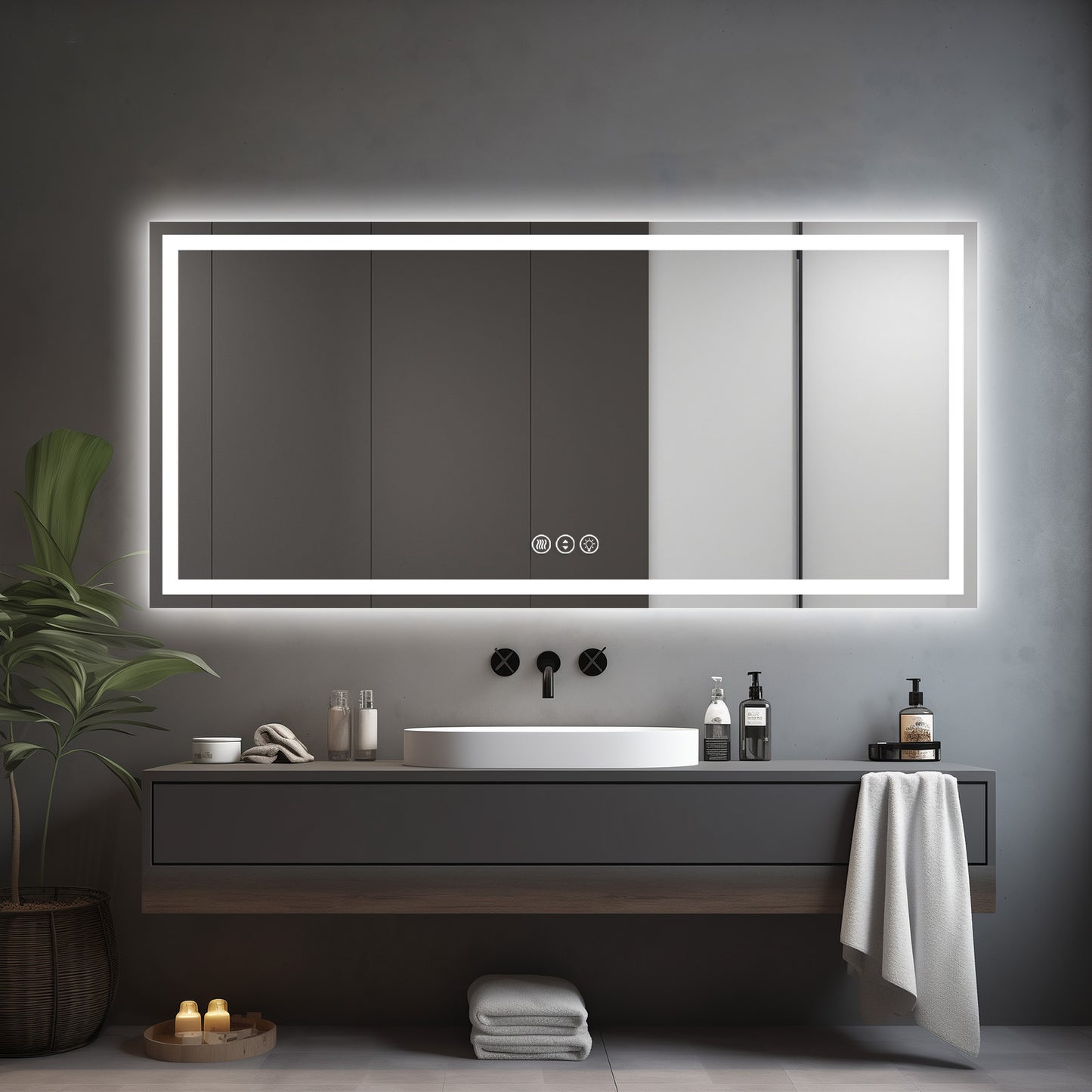 Awoco LED Bathroom Mirror, Vanity Mirror with Backlit and Front Light, Dimmable Anti-Fog Lighted Mirror, Memory Function, 3 Colors Mirror for Bathroom Wall