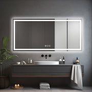 Awoco LED Bathroom Mirror, Vanity Mirror with Backlit and Front Light, Dimmable Anti-Fog Lighted Mirror, Memory Function, 3 Colors Mirror for Bathroom Wall
