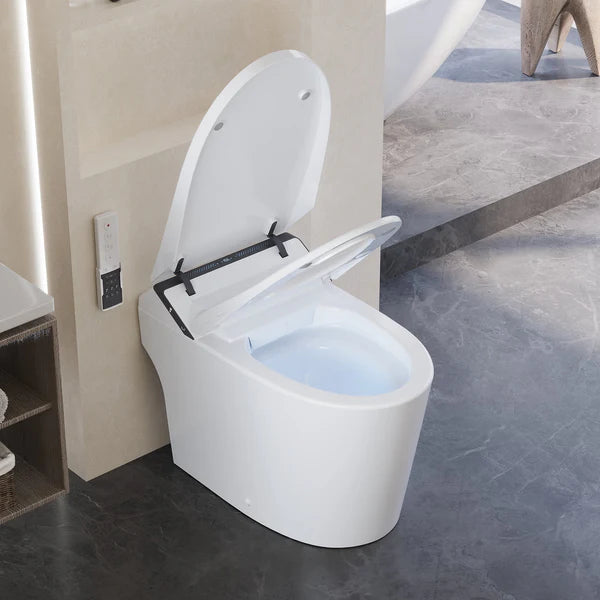 Tankless Smart Bidet Toilet - Auto Flush, ADA Height, Foam Shield, Heated Seat & Warm Air Dryer