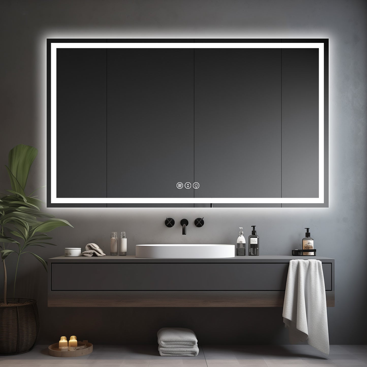 Awoco LED Bathroom Mirror, Vanity Mirror with Backlit and Front Light, Dimmable Anti-Fog Lighted Mirror, Memory Function, 3 Colors Mirror for Bathroom Wall