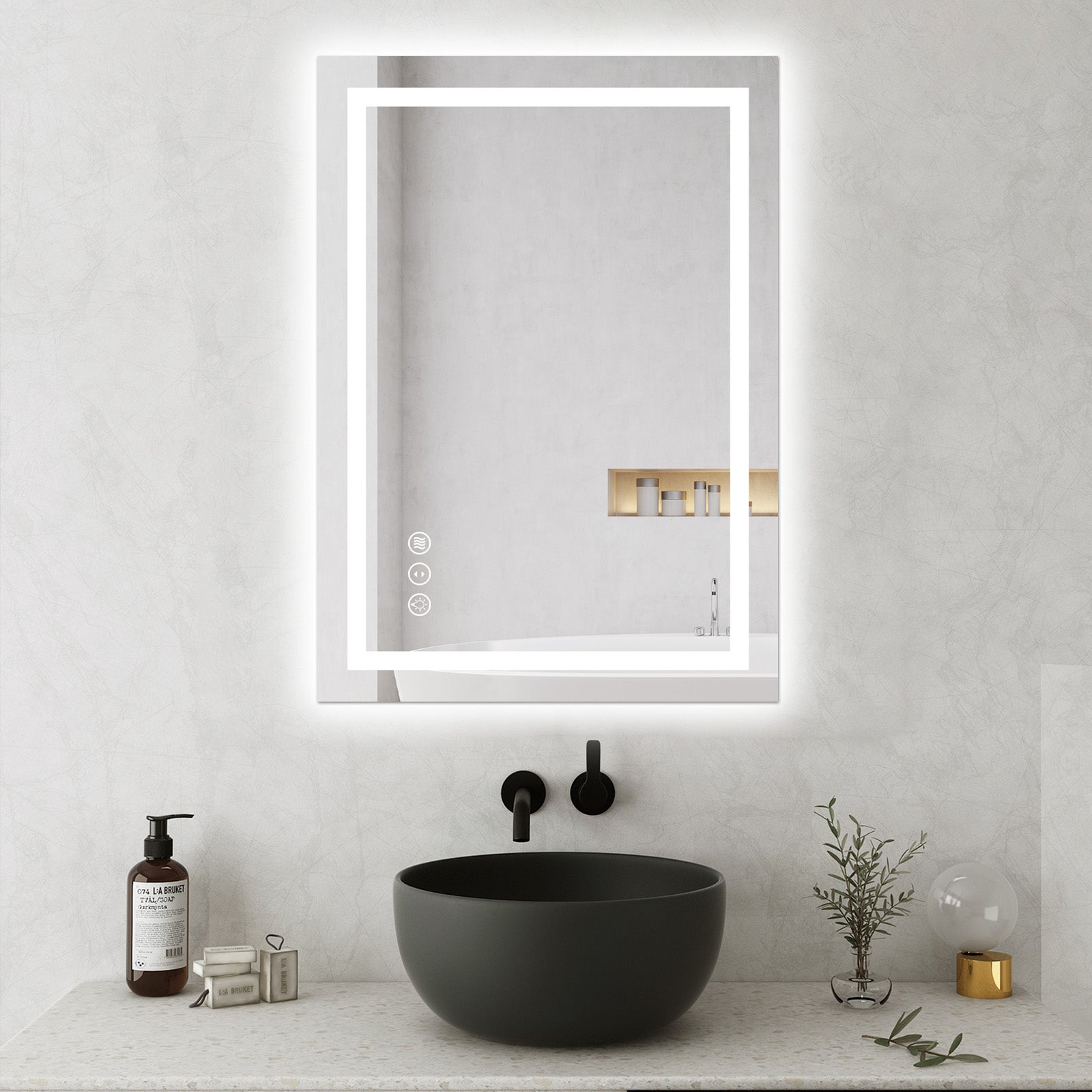 Awoco LED Bathroom Mirror, Vanity Mirror with Backlit and Front Light, Dimmable Anti-Fog Lighted Mirror, Memory Function, 3 Colors Mirror for Bathroom Wall