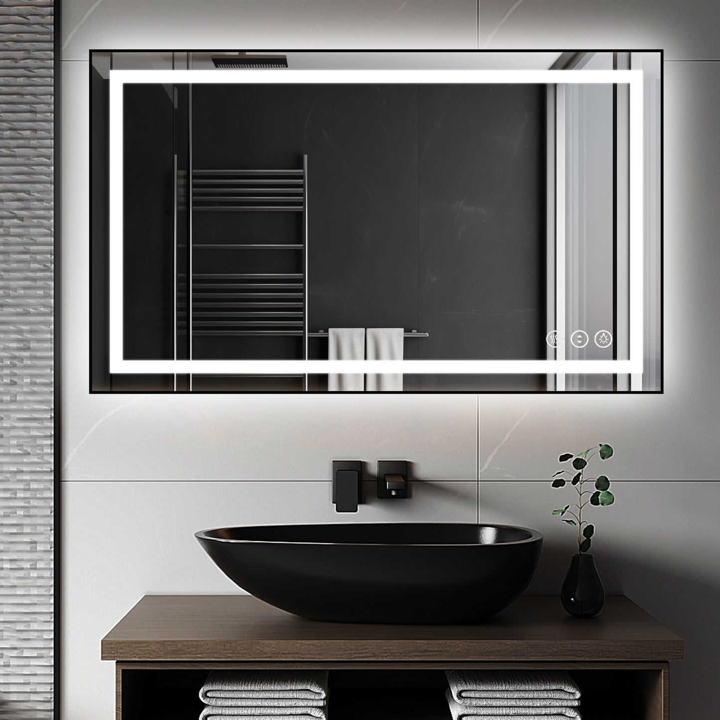 Awoco Black Framed Bathroom LED Mirror - Vanity Mirror with Backlit & Front Lit, Dimmable, Anti-Fog, Defog with Memory, Tempered Glass LED Mirror for Bathroom