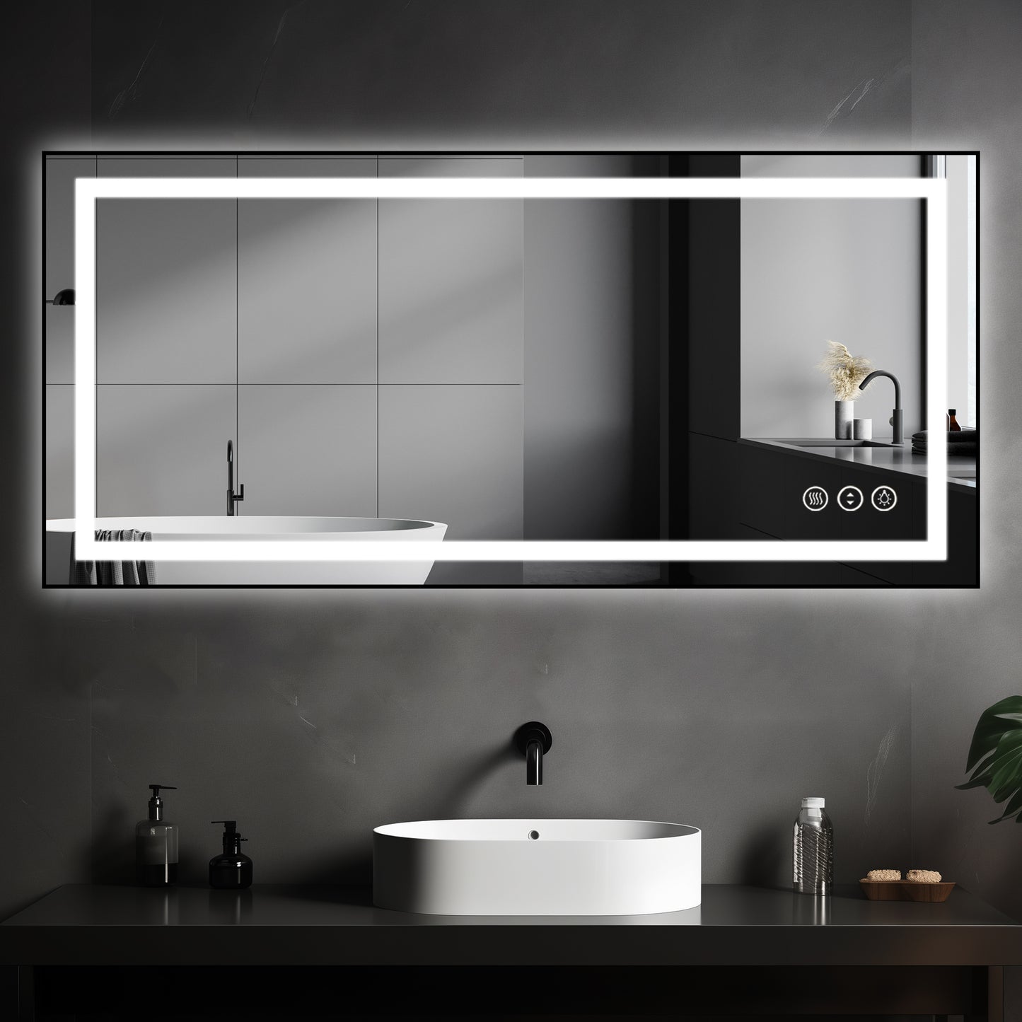 Awoco Black Framed Bathroom LED Mirror - Vanity Mirror with Backlit & Front Lit, Dimmable, Anti-Fog, Defog with Memory, Tempered Glass LED Mirror for Bathroom