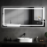 Awoco Black Framed Bathroom LED Mirror - Vanity Mirror with Backlit & Front Lit, Dimmable, Anti-Fog, Defog with Memory, Tempered Glass LED Mirror for Bathroom