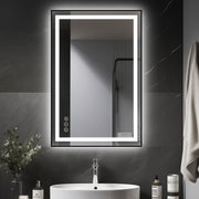 Awoco Black Framed Bathroom LED Mirror - Vanity Mirror with Backlit & Front Lit, Dimmable, Anti-Fog, Defog with Memory, Tempered Glass LED Mirror for Bathroom