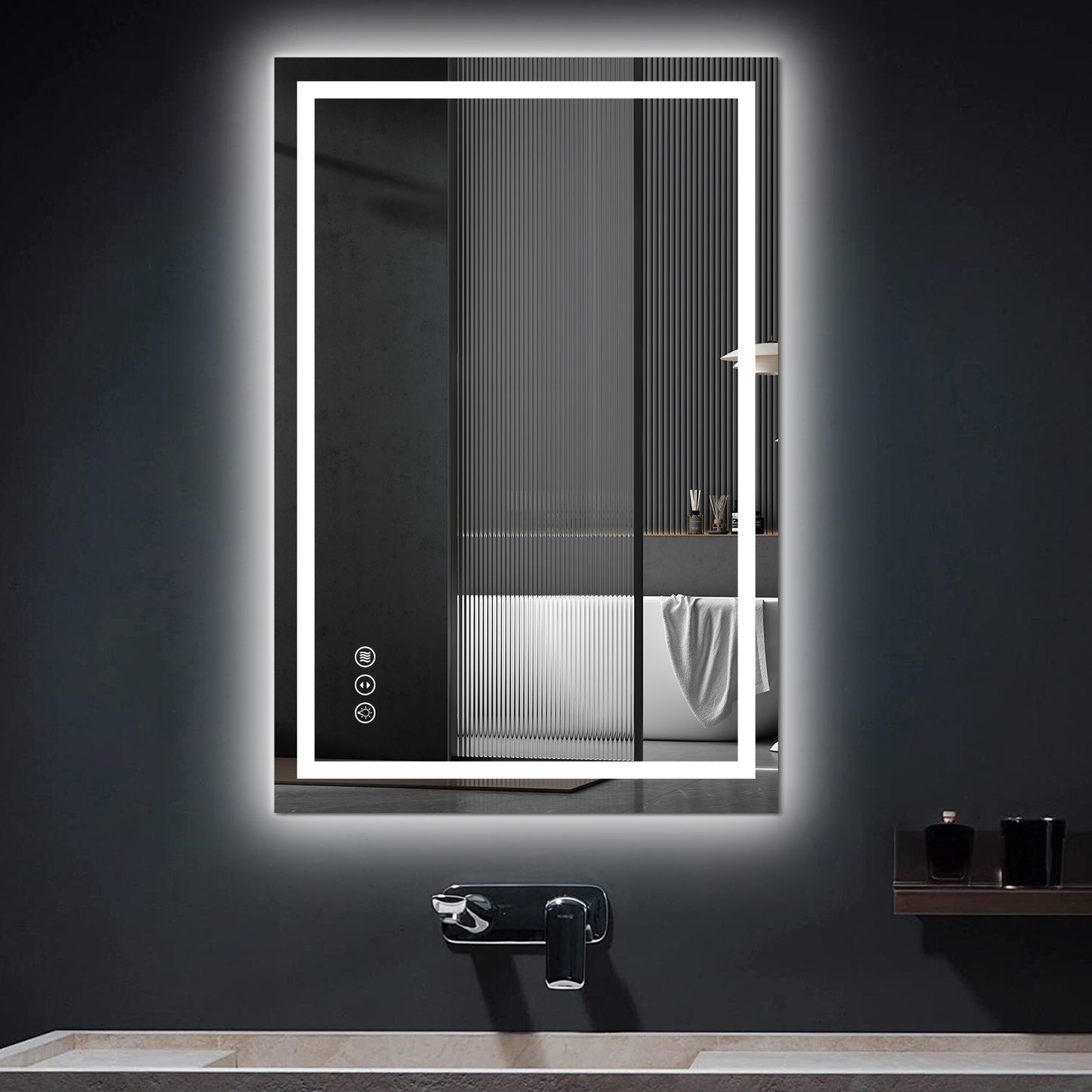 Awoco LED Bathroom Mirror, Vanity Mirror with Backlit and Front Light, Dimmable Anti-Fog Lighted Mirror, Memory Function, 3 Colors Mirror for Bathroom Wall