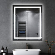 Awoco Black Framed Bathroom LED Mirror - Vanity Mirror with Backlit & Front Lit, Dimmable, Anti-Fog, Defog with Memory, Tempered Glass LED Mirror for Bathroom