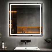 Awoco Black Framed Bathroom LED Mirror - Vanity Mirror with Backlit & Front Lit, Dimmable, Anti-Fog, Defog with Memory, Tempered Glass LED Mirror for Bathroom