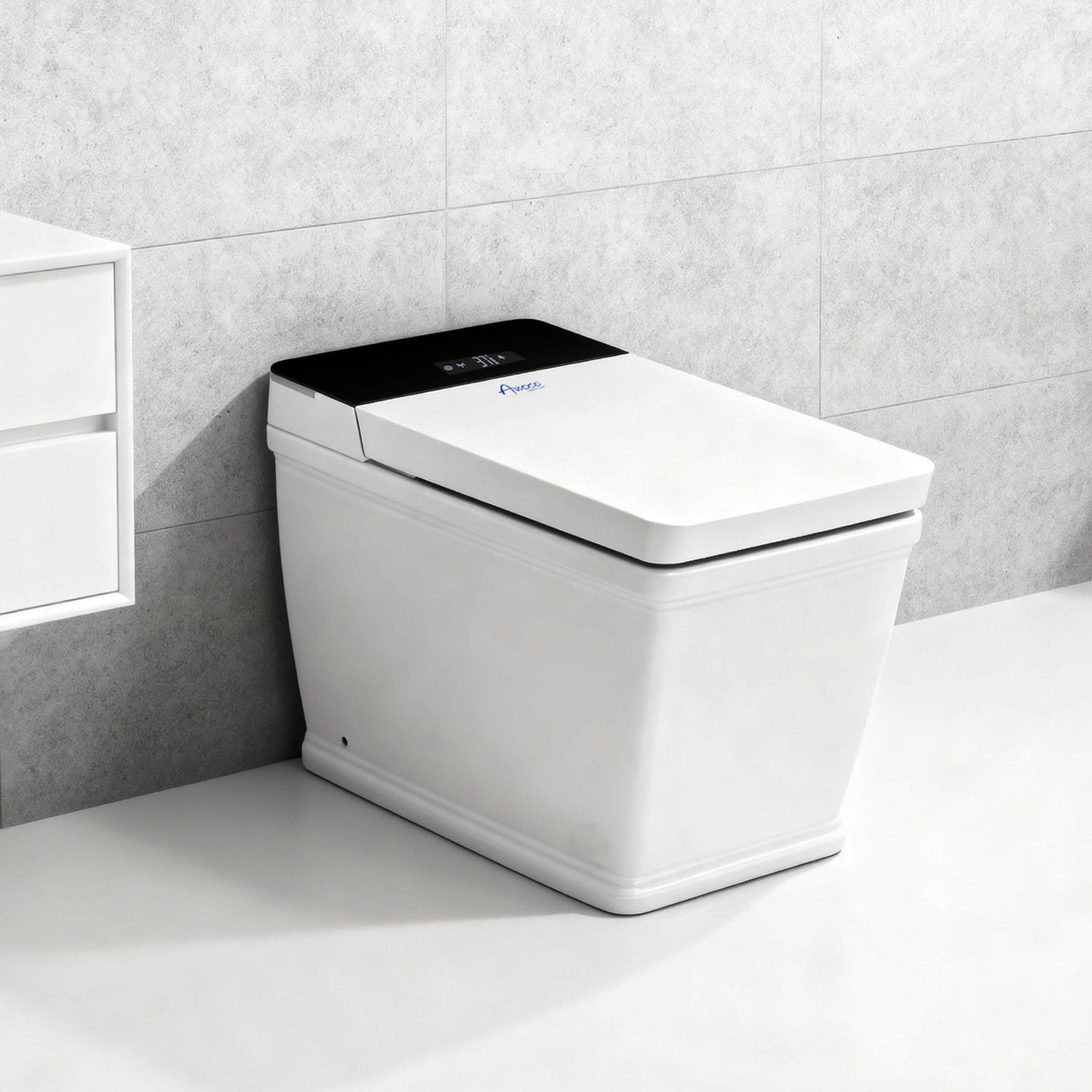 Awoco Smart Bidet Toilet, Smart Bidet with Toilet Built in, Heated Seat, Auto Open & Close Lid Seat, Foot Sensor Operation, Auto Flush, Warm Water & Dryer, Remote Control, LED Display