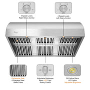 Awoco 48" Outdoor BBQ Vent Hood 18" High Type 304 Stainless Steel, 4 Speeds 2000 CFM, Dual Blowers, Adjustable LED Lights, 8” Round Top Vent