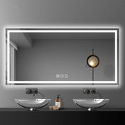 Awoco LED Bathroom Mirror, Vanity Mirror with Backlit and Front Light, Dimmable Anti-Fog Lighted Mirror, Memory Function, 3 Colors Mirror for Bathroom Wall